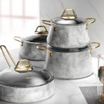 Brioni Marble 8 Parça Mermer Tencere Seti