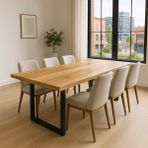 BRK Design Ustik Ahşap Yemek Masası – Sağlam Ayaklı Geniş Aile Masası - Ceviz - 210X80