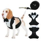 BRKURLEG Köpek Yelek Smokin Koşum Tasma Seti, Ayarlanabilir Köpek Koşum Küçük Orta Köpekler için Çekme Yok, Papyon ile Köpek Düğün Kıyafet Koşum, Rahat Yastıklı Smokin Evcil Hayvan Yürüyüş Koşum ve
