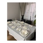 BRL ÇEYİZ HOME Colber Çizgi Detaylı Dertsiz Masa Örtüsü Yemek Takımı 12 Kişilik 26 Parça - Masa 160X220