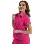 Brl Medinilla | Tek Üst Yandan Cepli Gizli Fermuar Polo Yaka Doktor Hemşire Cerrahi Forma - Nar Çiçeği - 2XL