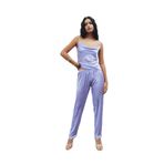 Brûleur Saten Lila Degaje Yaka Askılı Uzun Pijama Takımı