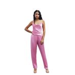 Brûleur Saten Şeker Pembesi Degaje Yaka Askılı Uzun Pijama Takımı