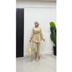 BRN IŞIK TESETTÜR Maria Keten Kruvazeli Tunik Pantolon