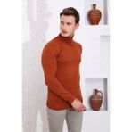 Brng Slimfit Boğazlı Likralı Erkek Triko Kazak - XL - Kiremit