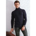Brng Slimfit Boğazlı Likralı Erkek Triko Kazak - XL - Lacivert