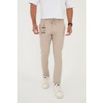 BROCARD Erkek Jogger Slimfit Bel Yarım Lastikli Duble Paça Bej Kumaş Pantolon