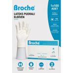Broche Lateks Pudralı Muayene Eldiveni M Beden 100 Adet - Beyaz