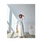 Brode Detaylı Fırfırlı, Oversize Kalıp, Uzun Kollu, 36-46 Beden Uzun Elbise