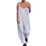 Brong Dungarees Beyaz Bol Cepli Kolsuz Kadın Tulum