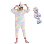 BRONG Kızlar Unicorn Onesie Pijama Yumuşak Pijama Çocuk Unisex Cadılar Bayramı Kostümü Fiyonklu Saç Tokası, Aydınlık Fantezi, 11-12 Years