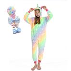 BRONG Kızlar Unicorn Onesie Pijama Yumuşak Pijama Çocuk Unisex Cadılar Bayramı Kostümü Fiyonklu Saç Tokası, Aydınlık Gökkuşağı, 5-6 Years