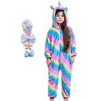 BRONG Kızlar Unicorn Onesie Pijama Yumuşak Pijama Çocuk Unisex Cadılar Bayramı Kostümü Fiyonklu Saç Tokası, mavi, 3-4 Years