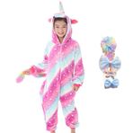 BRONG Kızlar Unicorn Onesie Pijama Yumuşak Pijama Sleepsuit Çocuklar için Unisex Cadılar Bayramı Kostüm Yay Ile Firkete, Yıldızlı, 9-10 Years
