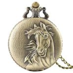Bronz Renk Kabartma At Temalı Köstekli Cep Saati Sl8095