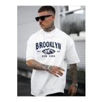 Brooklyn Baskılı Oversize Erkek T-shirt Salaş Boyfirend beyaz S