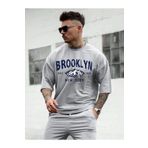 Brooklyn Baskılı Oversize Erkek T-shirt Salaş Boyfirend gri M