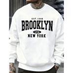 Brooklyn New York Abd Baskı Erkek Kazak Sokak Modası Kazaklar Polar Sonbahar Gevşek Üstler Ra - Beyaz - 2XL