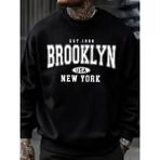 Brooklyn New York Abd Baskı Erkek Kazak Sokak Modası Kazaklar Polar Sonbahar Gevşek Üstler Ra - Siyah - XL