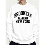 Brooklyn New York City Baskılar Kışlık Günlük Kapüşonlu Üst Erkek Polar Günlük Kazak Temeller - Beyaz - 3XL