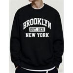 Brooklyn New York City Baskılar Kışlık Günlük Kapüşonlu Üst Erkek Polar Günlük Kazak Temeller - Siyah