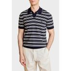 Brooks Brothers Düğmesiz Çizgili Rayon Kısa Kollu Polo Yaka Kazak Erkek Polo Yaka Kazak BBSS26MKL013388 - Lacivert - Beyaz