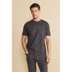 BROOKS BROTHERS Erkek Antrasit Melanj %100 Pamuk Bisiklet Yaka Kolu Patch Logolu Tişört