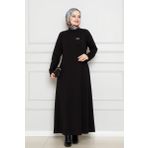 Broş Detaylı Elbise-Siyah