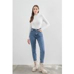BROSERER Ada Açık Mavi Mom Jeans Likralı Yüksek Bel Mavi Kar Yıkamalı Mom Kot Pantolon Ekstra Esnek