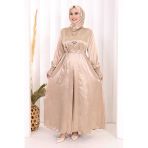 Broşlu Abaya Takım Şal Hediye 7055 Vizon