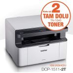 Brother DCP-1511-2T Lazer Yazıcı Tarayıcı Fotokopi 100 Sayfa Kapasite ile Kutu İçi 2 Tam Dolu Toner - Beyaz