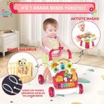 Brother Toys 4'ü 1 Arada Piyano ve Aktivite Masası Olabilen Eğitici Sesli Işıklı Çok Fonksiyonlu Bebek Yürüteci Yürüteç - Kırmızı