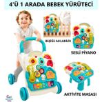 Brother Toys 4'ü 1 Arada Piyano ve Aktivite Masası Olabilen Eğitici Sesli Işıklı Çok Fonksiyonlu Bebek Yürüteci Yürüteç - Mavi - Beyaz