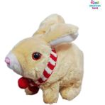 Brother Toys Elektronik Pilli Zıplayan Hareketli Atkılı Peluş Sevimli Tavşan Oyuncak 18 Cm. Bej - Bej - Kırmızı