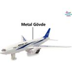 Brother Toys Metal Aksamlı Sesli Işıklı Çek Bırak Oyuncak Uçak Boeing 15 Cm. - Beyaz - Mavi
