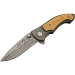 Browning 2-31 Damascus Kamp Çakı 19,5cm - Yarı Otomatik, Kemerlikli, Ahşap; Metal Sap