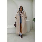 BRTC design Kadın Camel Balonkol Kruvaze Premium Trençkot Bej Standart