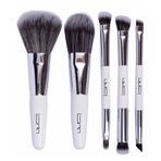 Brush Master Seyahat Makyaj Fırça Seti w/Kese, 5 Adet Çift Uçlu Taşınabilir Mini Kozmetik Fırça Seti, Fondöten, Göz Farı, Dudak, Allık Makyaj Fırçaları Profesyonel (Beyaz)