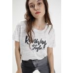 BRZ COLLECTION Ekru Renk Siyah Kırçıllı Kadın Kısa Kollu T-shirt