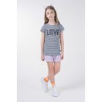 BRZ Collection Ipliği Boyalı Kız Çocuk Kısa Kollu T-Shirt - 2 Yaş - Lacivert