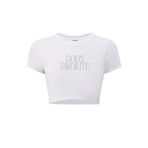 BRZ COLLECTION Kadın God's Favorite Kristal Taş Baskılı Crop T-shirt Beyaz