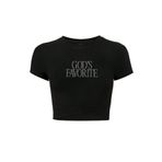 BRZ COLLECTION Kadın God's Favorite Kristal Taş Baskılı Crop T-shirt Siyah