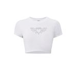 BRZ COLLECTION Kadın Heart Kristal Taş Baskılı Crop T-shirt Beyaz