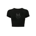 BRZ COLLECTION Kadın Kristal Taş Baskılı Spider Crop T-shirt Siyah