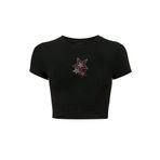 BRZ COLLECTION Kadın Renkli Yıldız Kristal Taş Baskılı Crop T-shirt Siyah