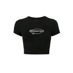 BRZ COLLECTION Kadın Reverse Kristal Taş Baskılı Crop T-shirt Siyah