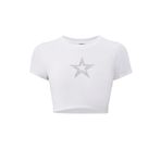 BRZ COLLECTION Kadın Star Kristal Taş Baskılı Crop T-shirt Beyaz