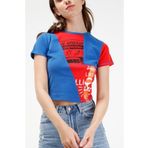 BRZ COLLECTION Kontrast Renkli Baskılı Kısa Kollu Crop Kadın T-shirt