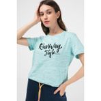 BRZ COLLECTION Mavi Renk Siyah Kırçıllı Kadın Kısa Kollu T-shirt