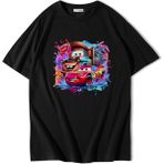 Brz Collection Unisex Oversize - Cars - Mcqueen & Tow Mater Best Friends T-Shirt - Siyah - XL